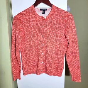 Lands' End Orange and White Polka Dot cardigan boxy square cut Sweater XS